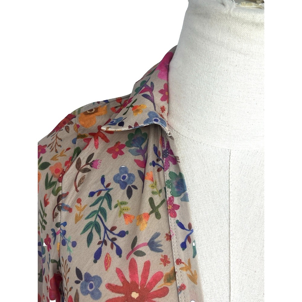Natural Life Womens Boho Mesh Floral Button Front Top Size Small Long Sleeve New - Picture 12 of 16